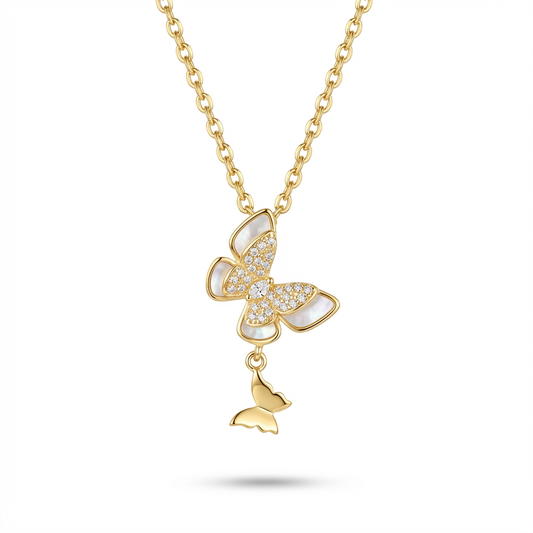 Petite Shell & Crystal Butterfly Necklace | Dainty Stainless Steel Charm