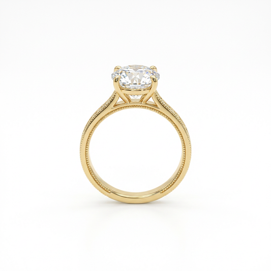 Dainty Four-Prong Oval Solitaire Milgrain Band Ring(Adjustable Ring)