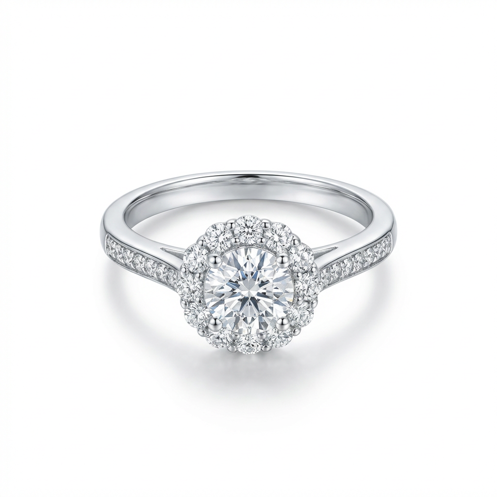 Dainty Round Cut Halo Pavé Band Ring(Adjustable Ring)
