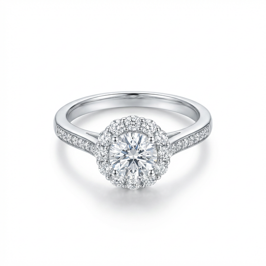 Dainty Round Cut Halo Pavé Band Ring(Adjustable Ring)