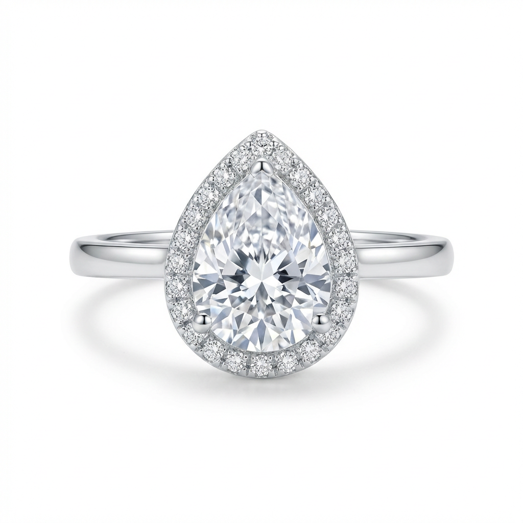 Dainty Pear Cut Pear-Shaped Halo Solitaire Ring(Adjustable Ring)