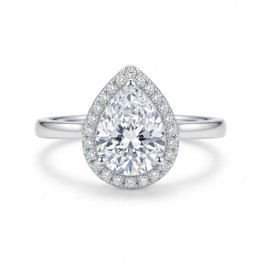 Dainty Pear Cut Pear-Shaped Halo Solitaire Ring(Adjustable Ring)