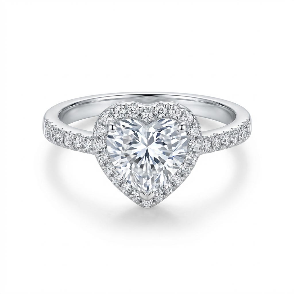 Dainty Heart Cut Heart-Shaped Halo Pavé Band Ring(Adjustable Ring)