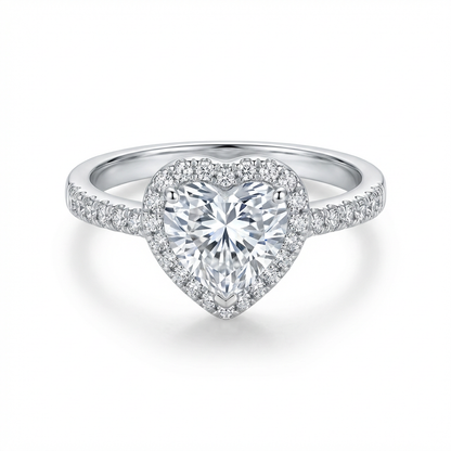 Dainty Heart Cut Heart-Shaped Halo Pavé Band Ring(Adjustable Ring)