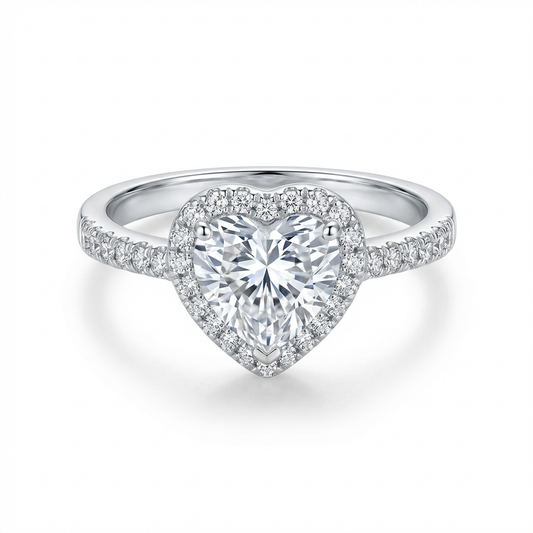 Dainty Heart Cut Heart-Shaped Halo Pavé Band Ring(Adjustable Ring)