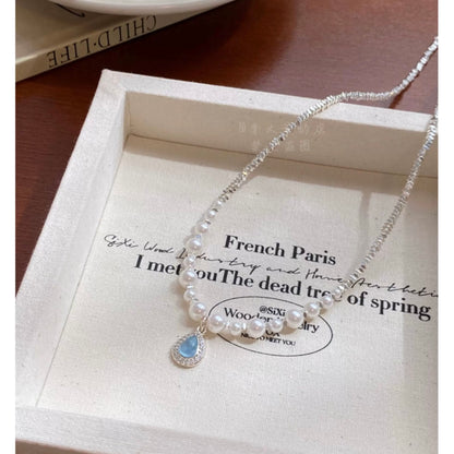 Sea Blue Pearl Pendant Necklace