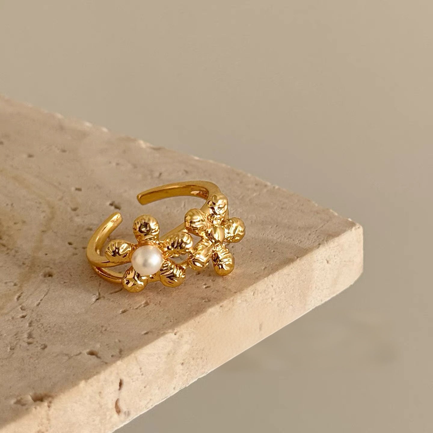 Golden Bloom Pearl Ring