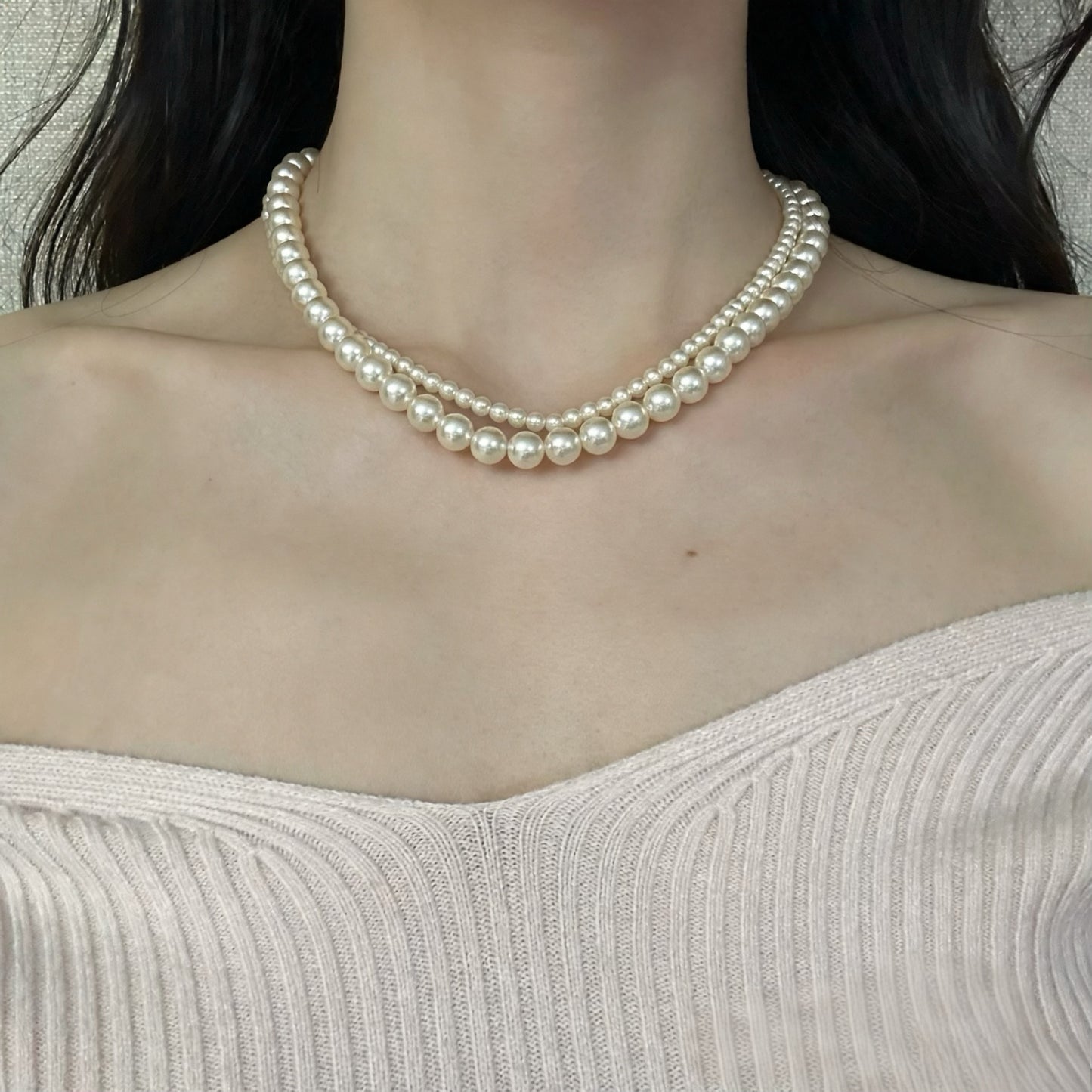 Doppelsträngige Perlenkette, 18 Karat vergoldet