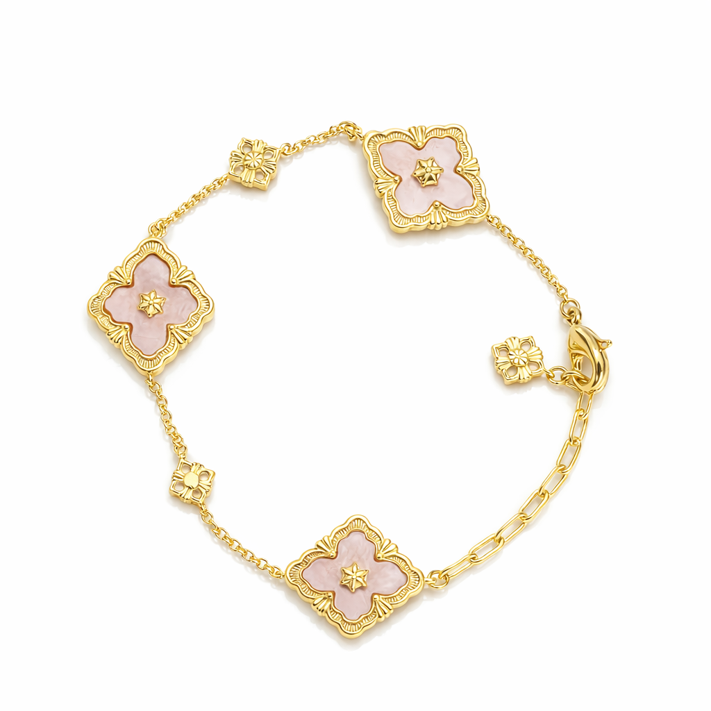 Vintage Palace Rose - Exquisite Clover- Hand-Carved Mother of Pearl Bracelet