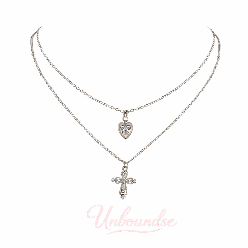 Silver Plated Vintage Layered Cross Necklace