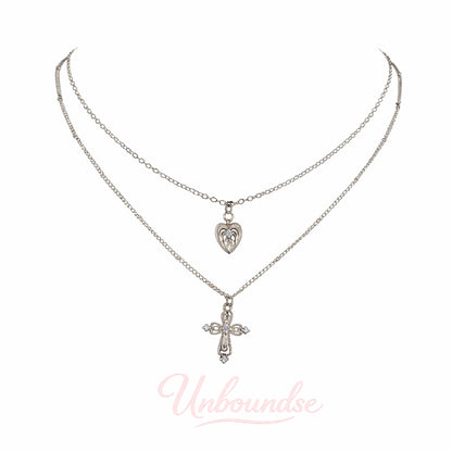 Silver Plated Vintage Layered Cross Necklace