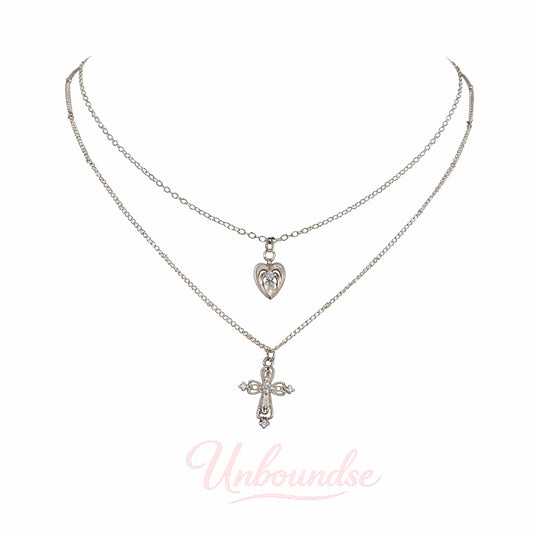 Silberplattierte Vintage-Halskette mit mehrlagigem Kreuz