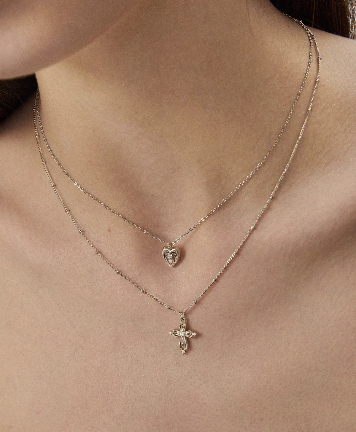 Silver Plated Vintage Layered Cross Necklace