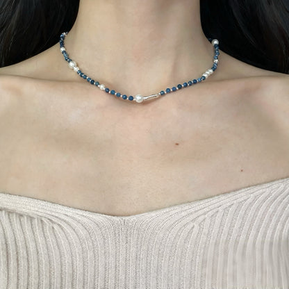 Mehrlagige Halskette aus natürlichen blauen Kristallperlen