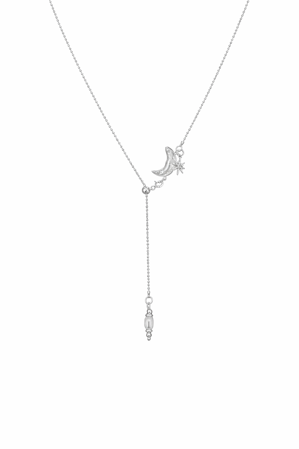 Moon Pearl Lariat Necklace