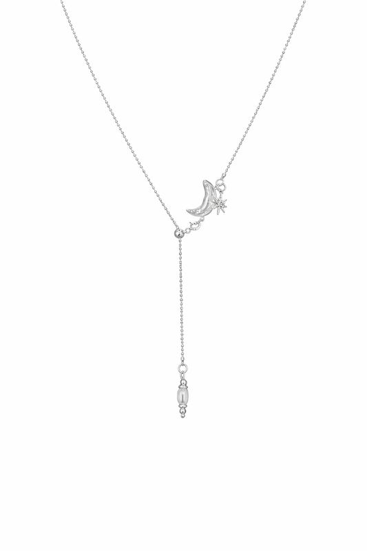 Moon Pearl Lariat Necklace