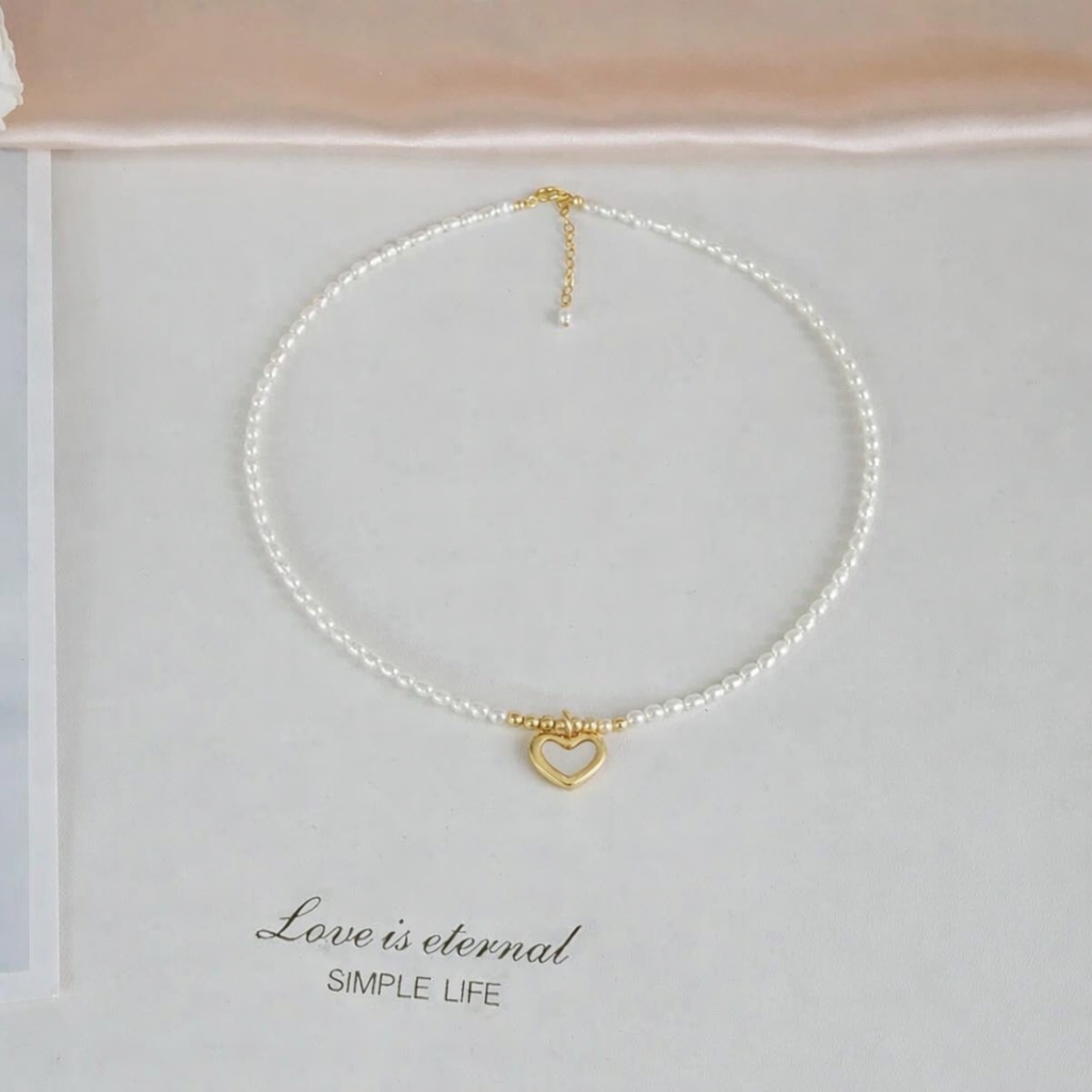 Delicate Heart Seed Pearl Necklace