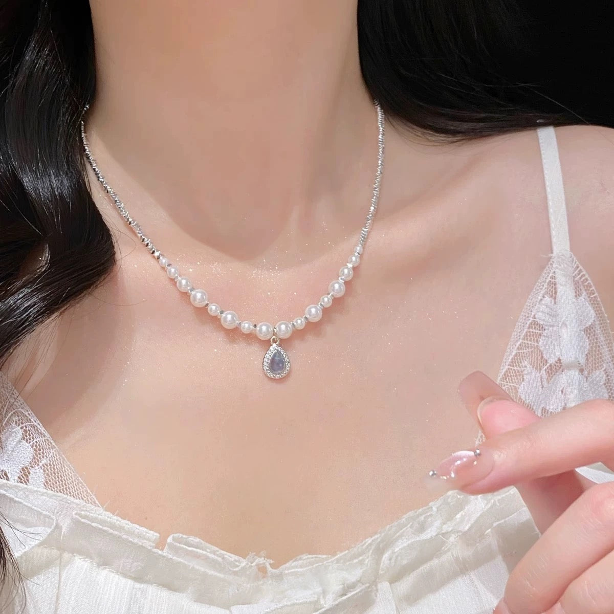 Sea Blue Pearl Pendant Necklace