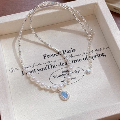 Sea Blue Pearl Pendant Necklace