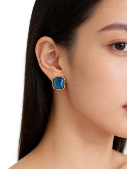 Blue Tide Square Stud Earrings