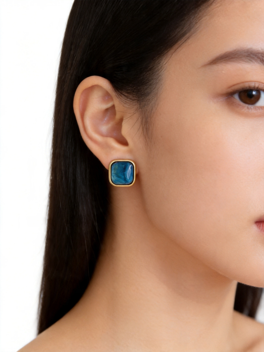 Blue Tide Square Stud Earrings