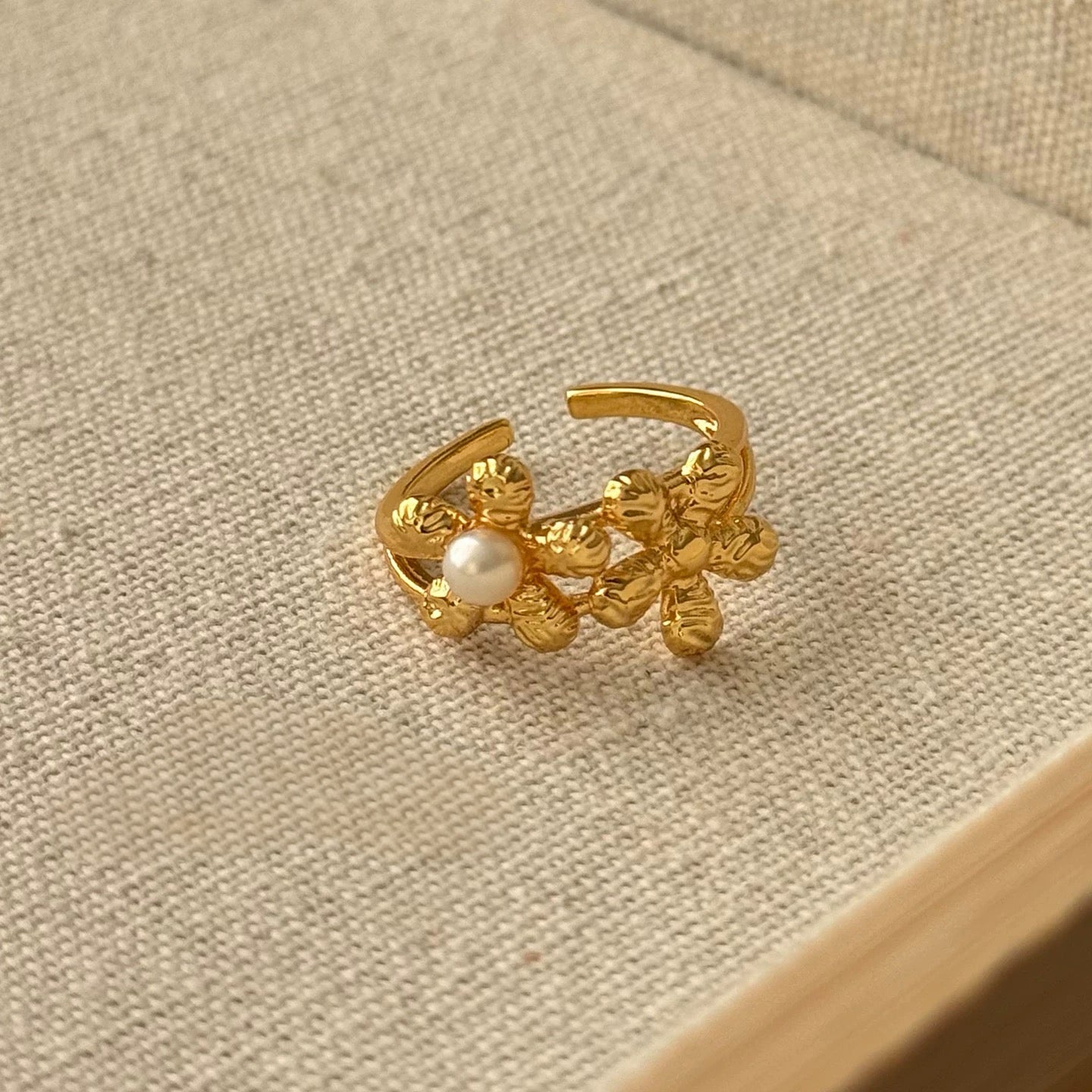 Golden Bloom Pearl Ring