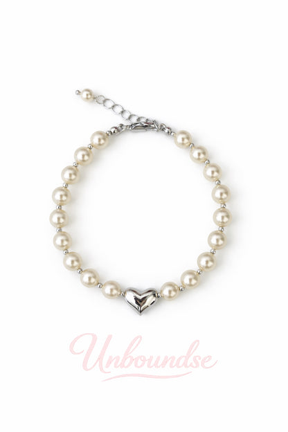 Herzförmiges Perlenarmband in 925er Silberplattierung