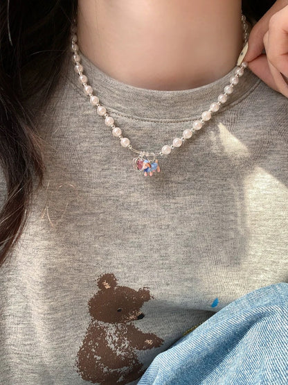 Pearl Heart Charm Necklace