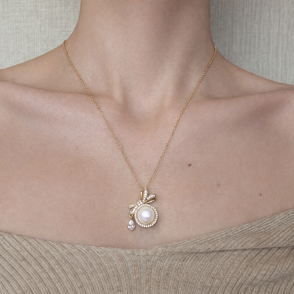 Perlenschleifenhalskette, 18 Karat vergoldet