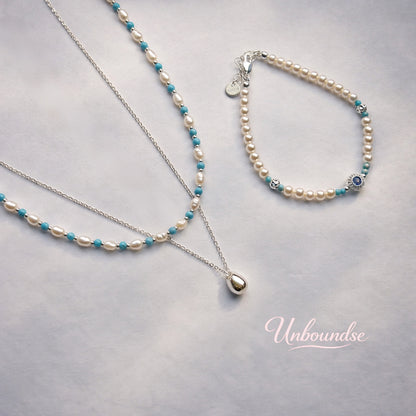 Set aus Halskette und Armband mit Süßwasserperlen und Türkis