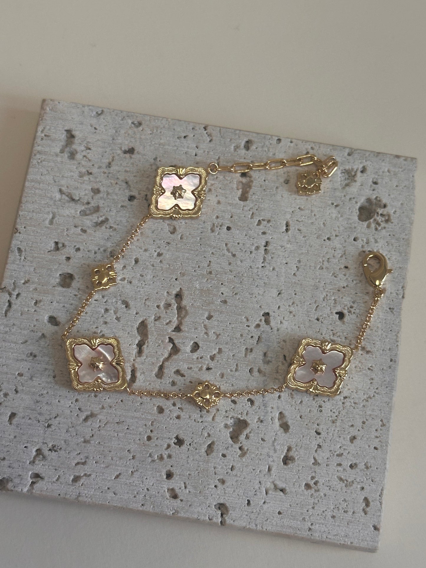 Pink Mother-of-Pearl Floral Jewelry Set