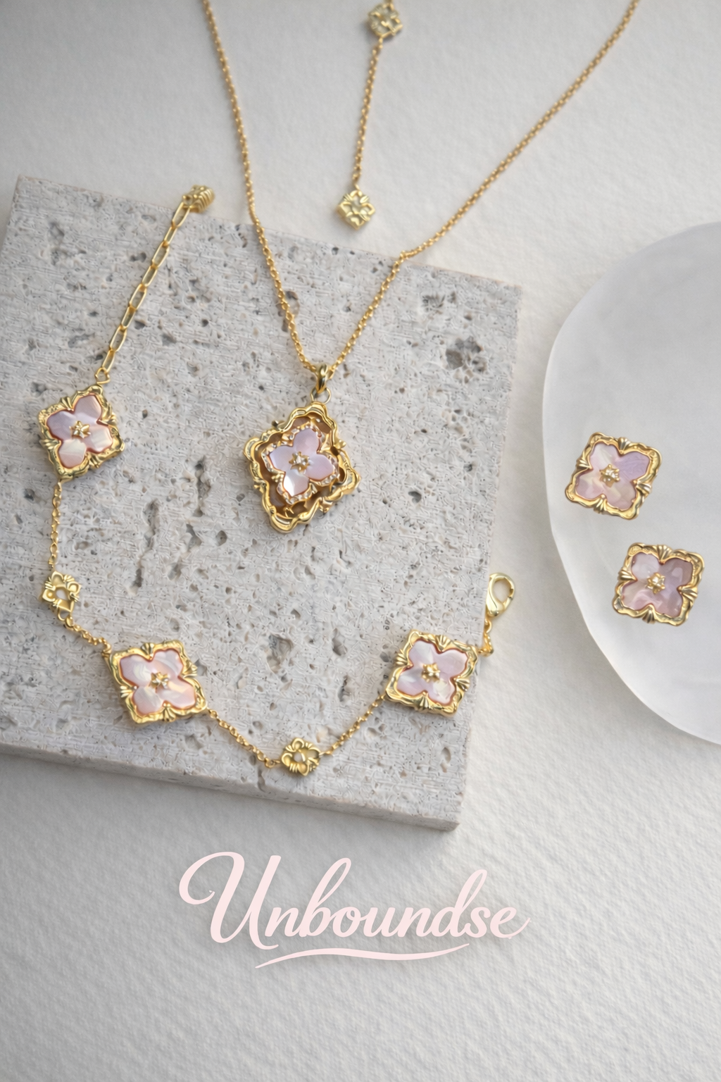 Pink Mother-of-Pearl Floral Jewelry Set