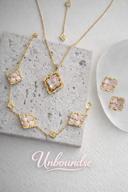 Pink Mother-of-Pearl Floral Jewelry Set
