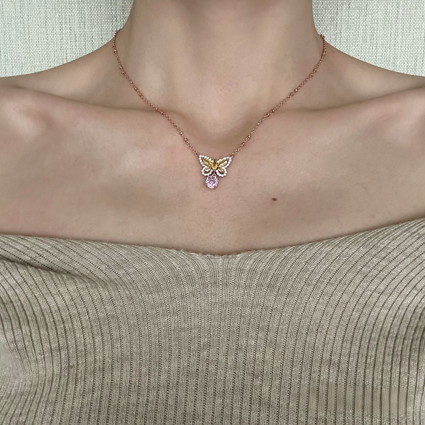 Rose Gold Butterfly Pendant Necklace