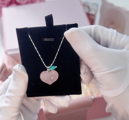 Lucky Heart Rose Quartz Necklace in S925 Plated Chain