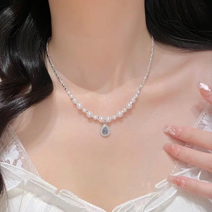 Sea Blue Pearl Pendant Necklace