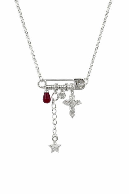 Vintage Silver Pin Charm Necklace