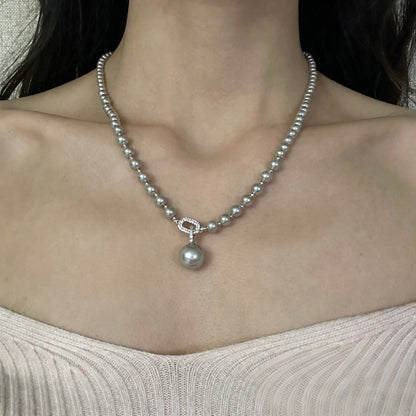 Halskette mit Anhänger aus grauer Perle in 925er Sterlingsilber