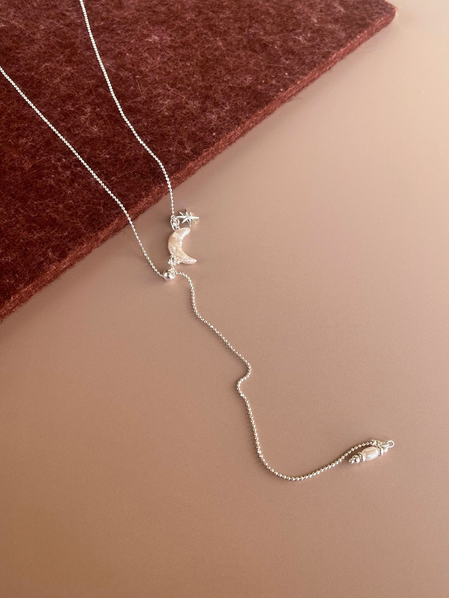 Moon Pearl Lariat Necklace