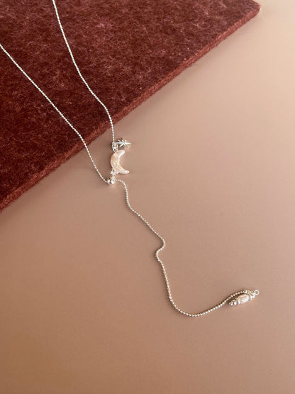 Moon Pearl Lariat Necklace
