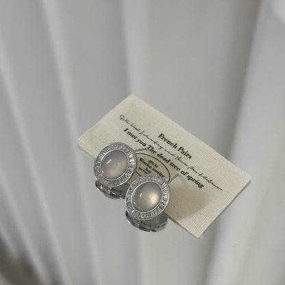 Ovale Mondstein-Halo-Ohrstecker mit Stiften aus 925er Sterlingsilber