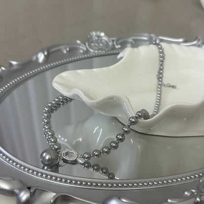 Halskette mit Anhänger aus grauer Perle in 925er Sterlingsilber