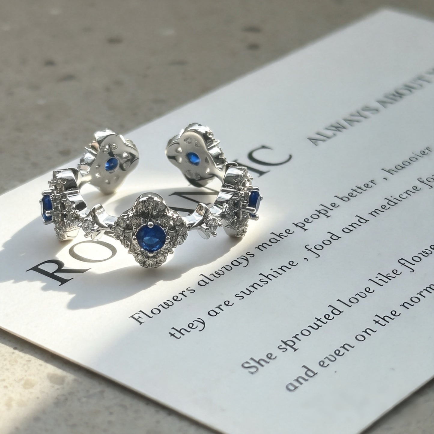 Silberplattierter Saphir-Tonring