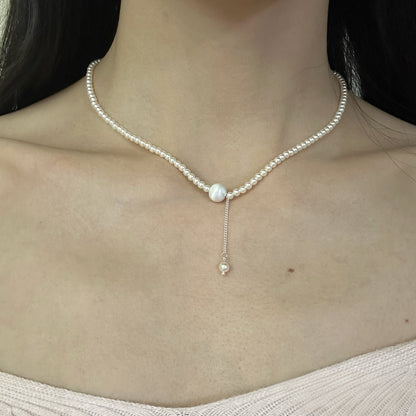 Brushed Pearl Drop Necklace