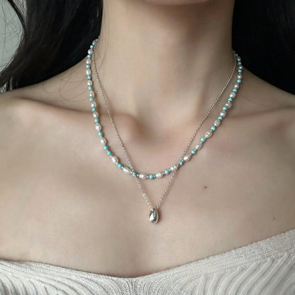 Set aus Halskette und Armband mit Süßwasserperlen und Türkis