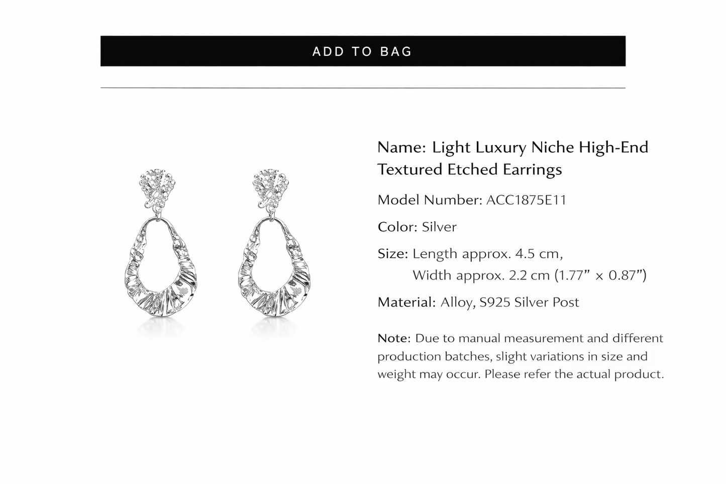 Modern Sculpted Silver Drop Earrings – 925 Sterling Silver Posts