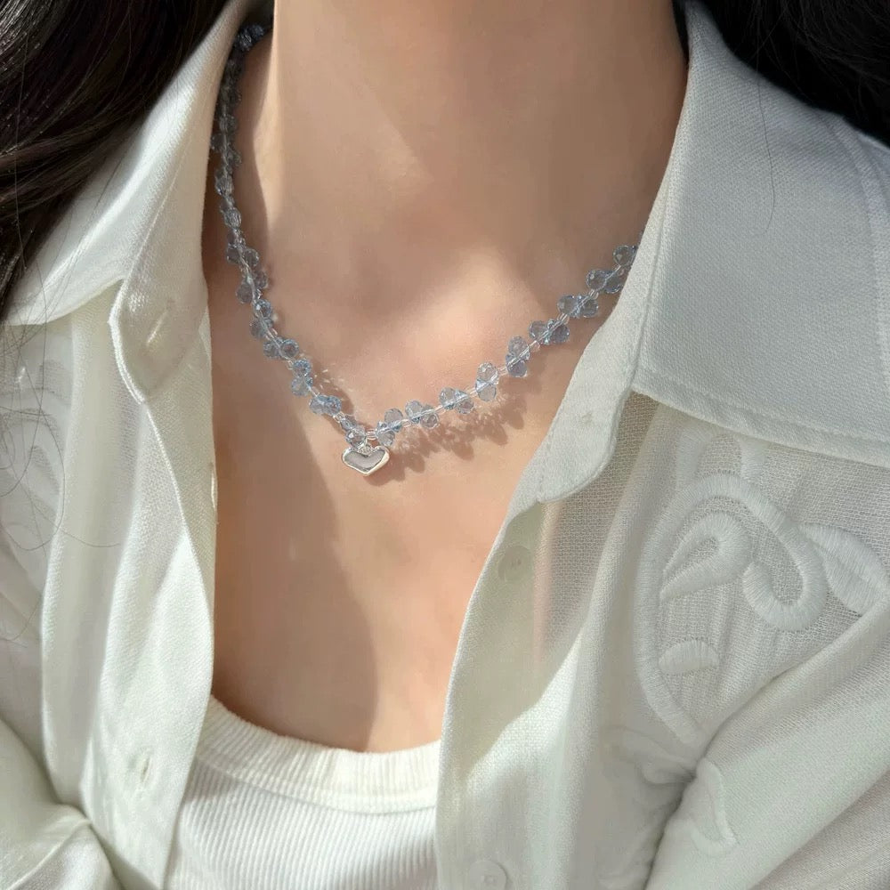 Sky Blue Crystal Heart Choker