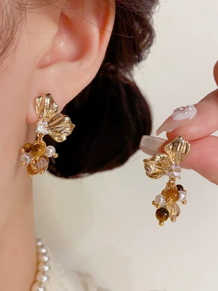 Tigeraugen-Kleeblatt-Schmuckset – Halskette und Armband, 18 Karat vergoldet