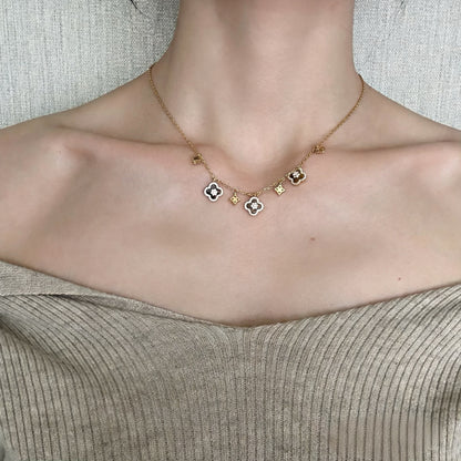 Tigeraugen-Kleeblatt-Schmuckset – Halskette und Armband, 18 Karat vergoldet