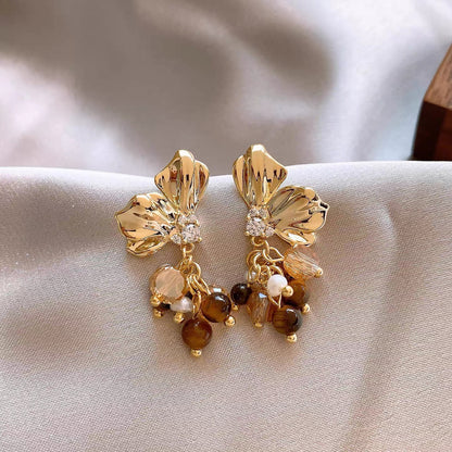 Tigeraugen-Kleeblatt-Schmuckset – Halskette und Armband, 18 Karat vergoldet